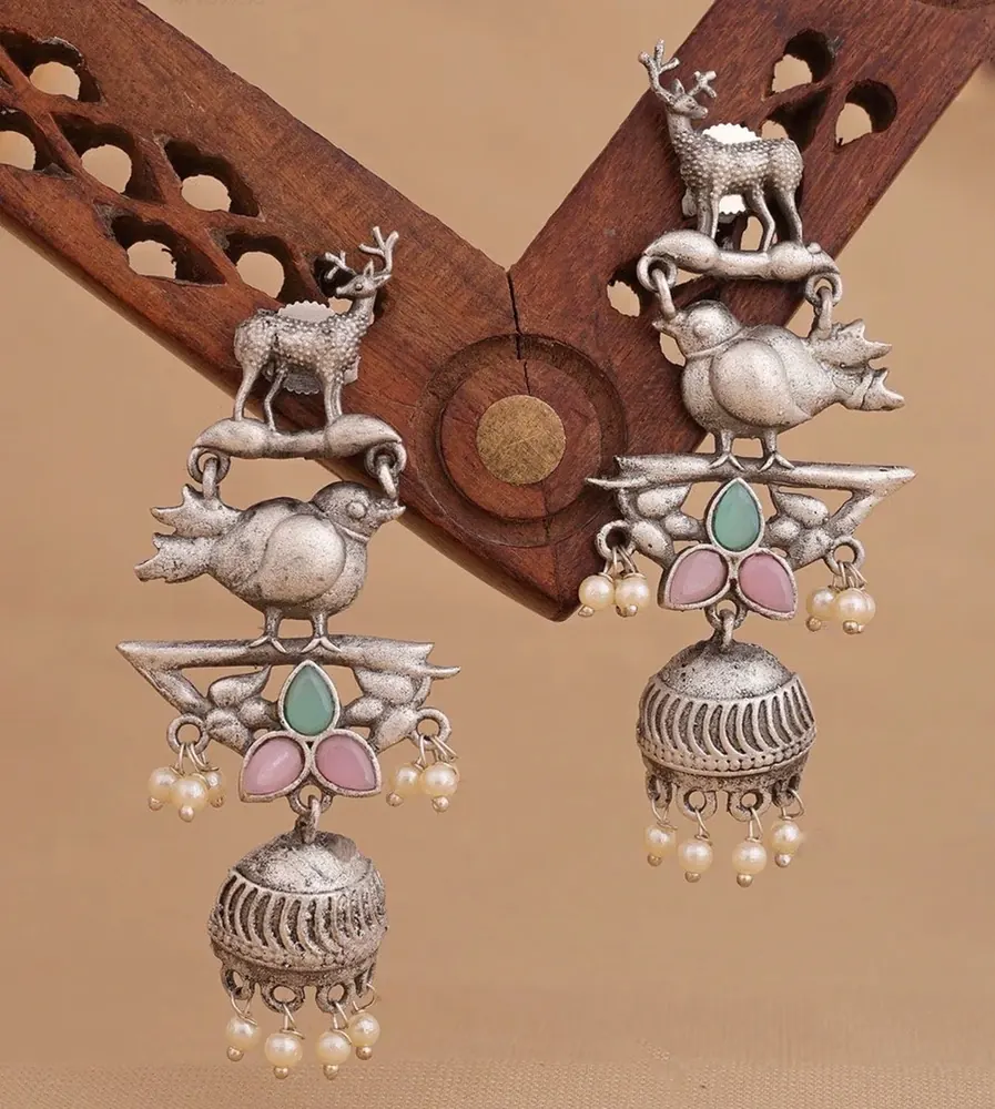 Bird Motif Jhumka Earrings