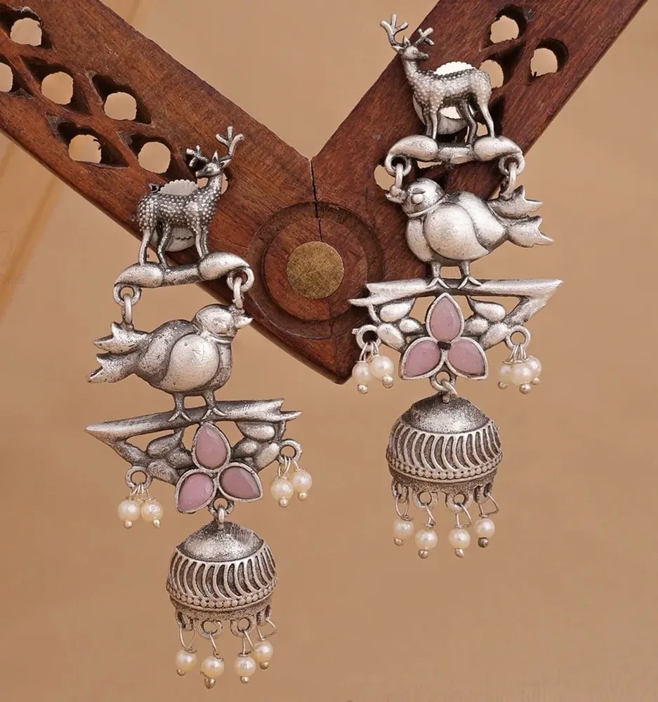 Bird Motif Jhumka Earrings view 2