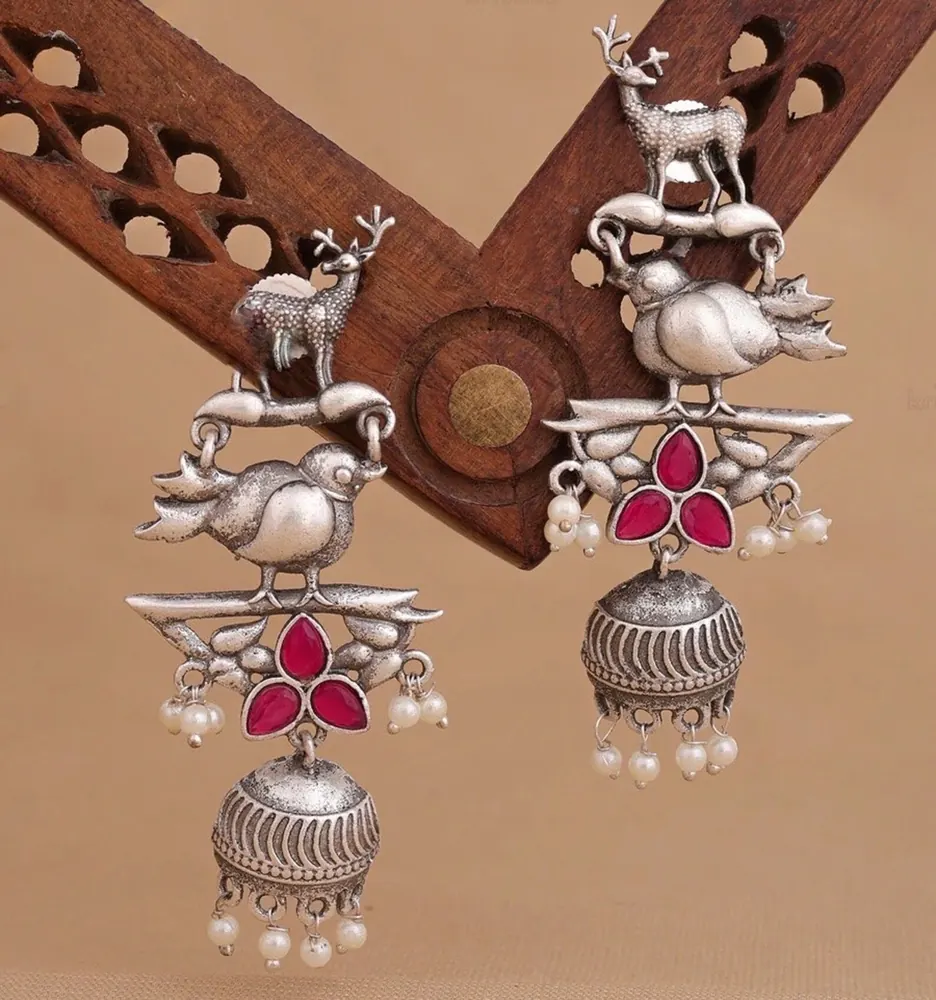 Bird Motif Jhumka Earrings view 3