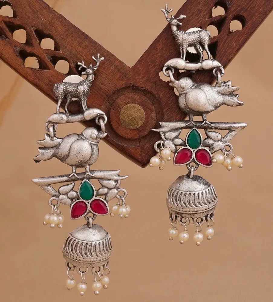 Bird Motif Jhumka Earrings view 4