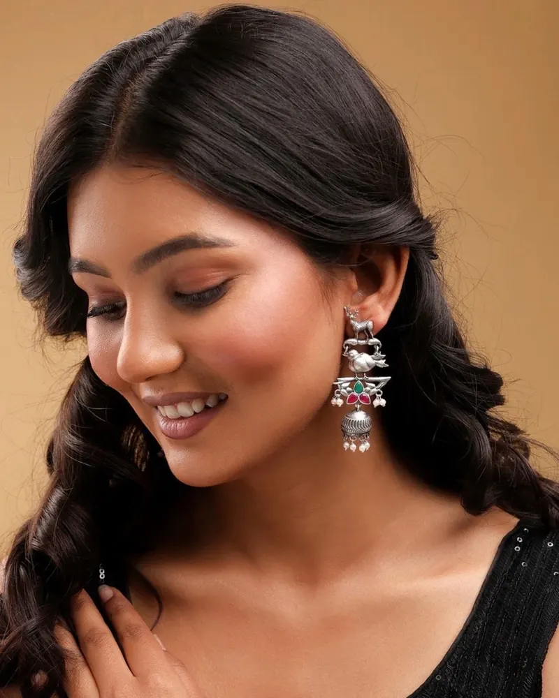 Bird Motif Jhumka Earrings view 5