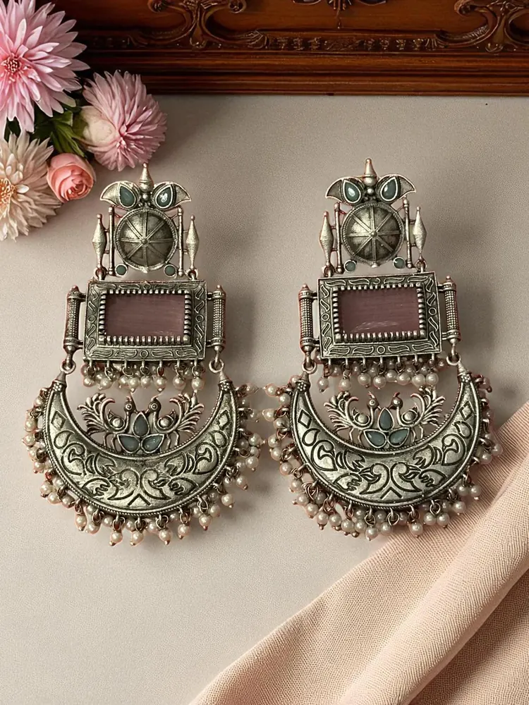 Chandbali Earrings with Pearl Drops