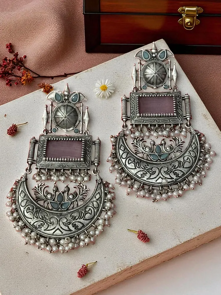 Chandbali Earrings with Pearl Drops view 2