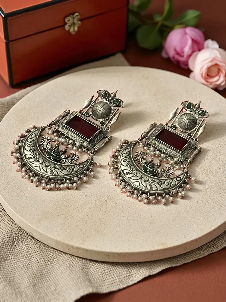 Chandbali Earrings with Pearl Drops view 3