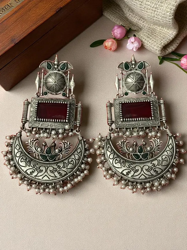 Chandbali Earrings with Pearl Drops view 4