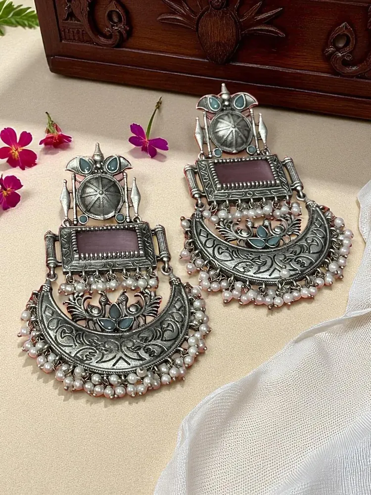 Chandbali Earrings with Pearl Drops view 5