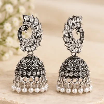 Crystal Peacock Jhumka Earrings