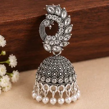 Crystal Peacock Jhumka Earrings view 3