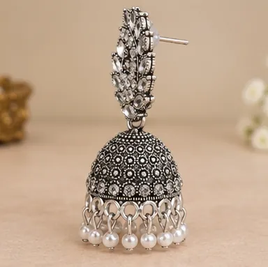 Crystal Peacock Jhumka Earrings view 4