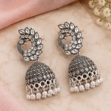 Crystal Peacock Jhumka Earrings view 5