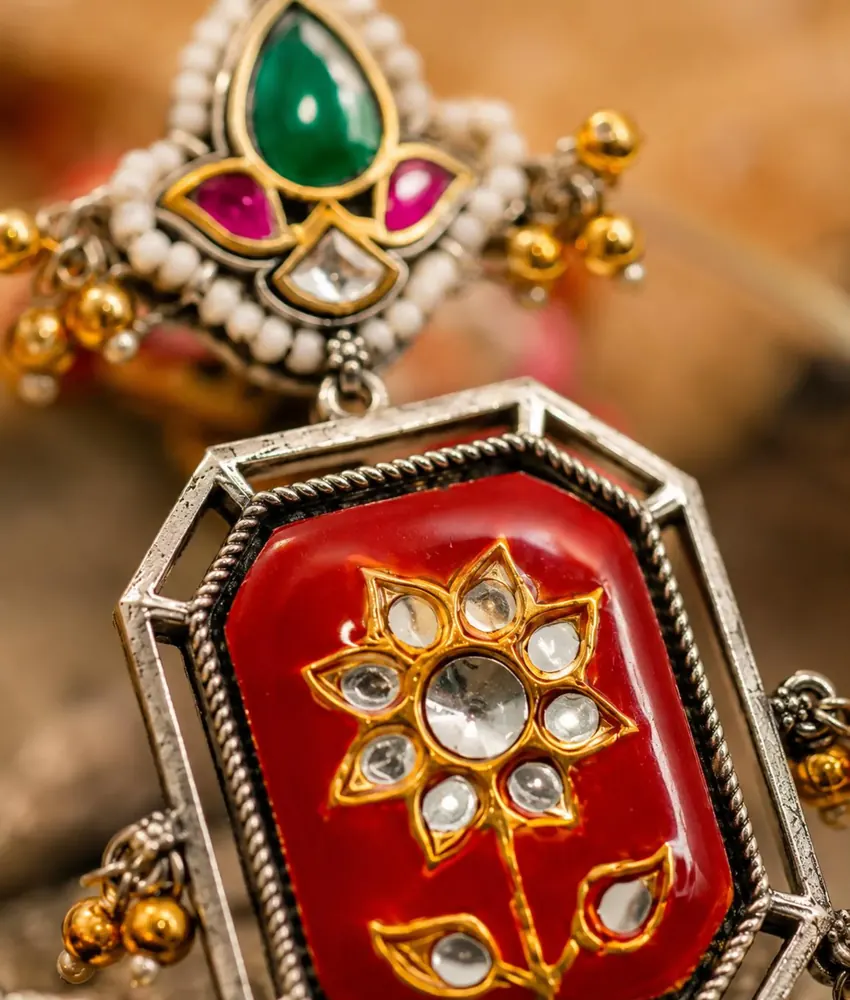 Silver-Plated Meenakari Jhumka view 2
