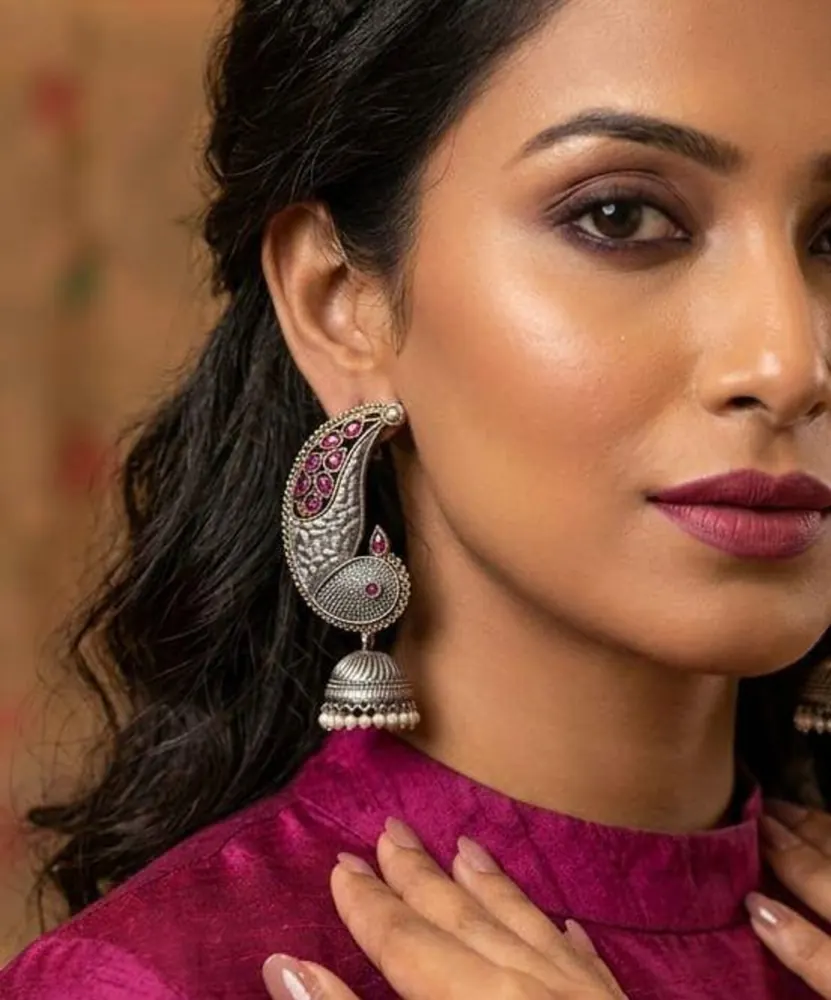 Peacock Jhumka Earrings view 2