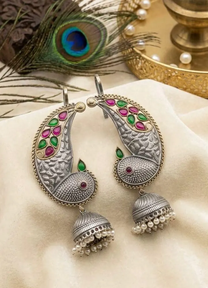 Peacock Jhumka Earrings view 3