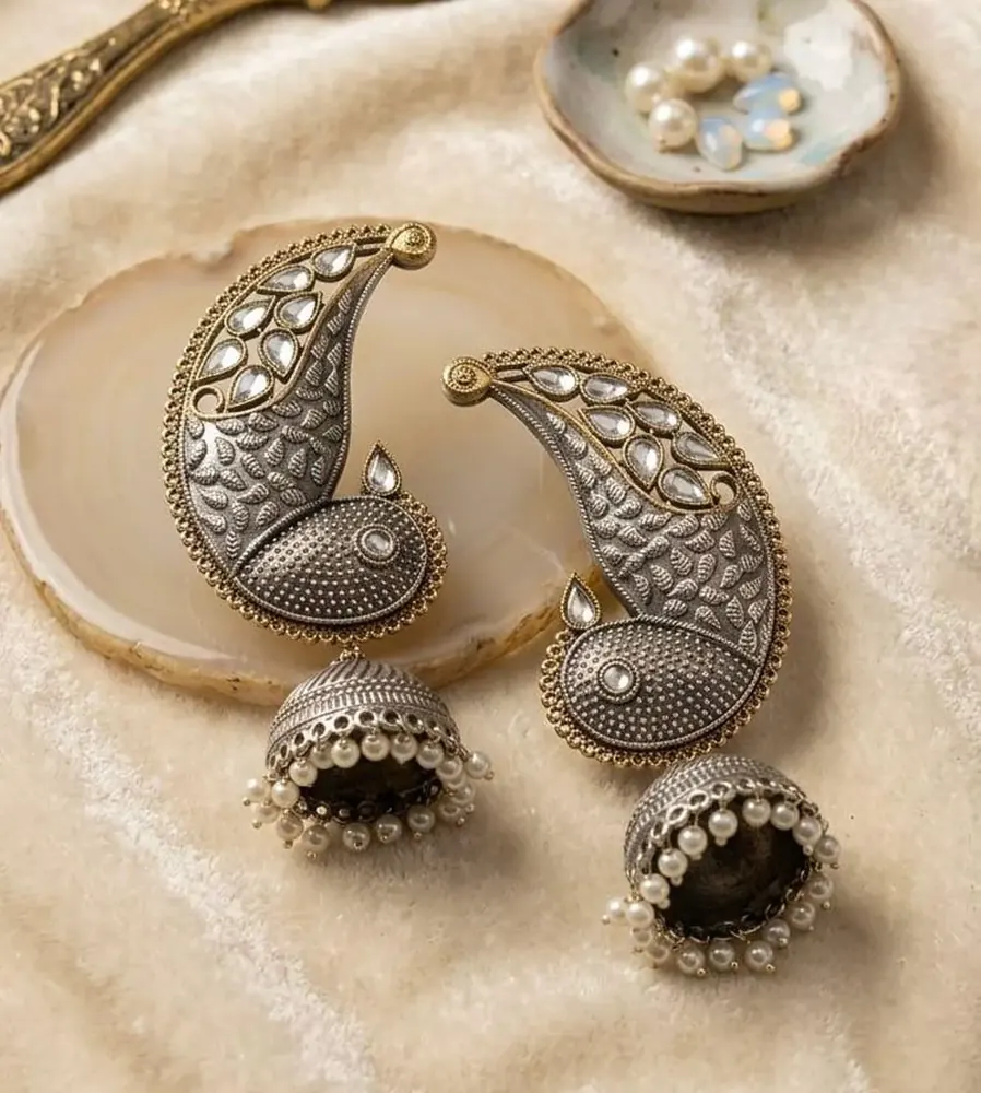 Peacock Jhumka Earrings view 4