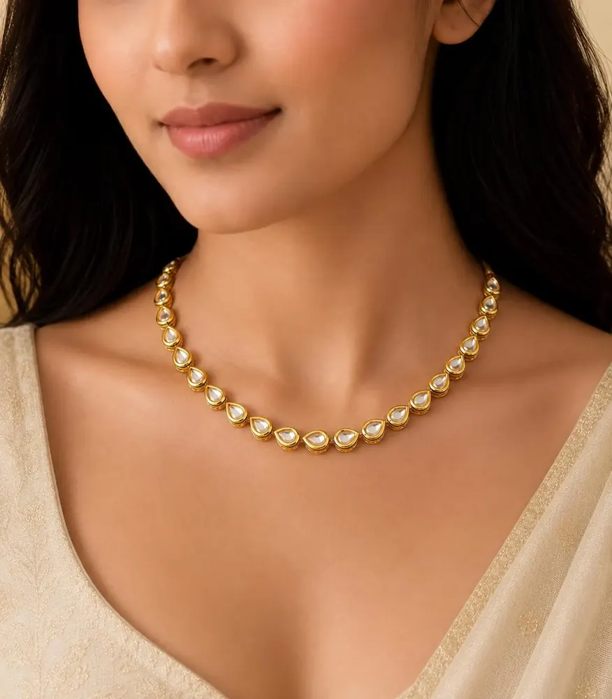 Pear Cut Kundan Necklace Set