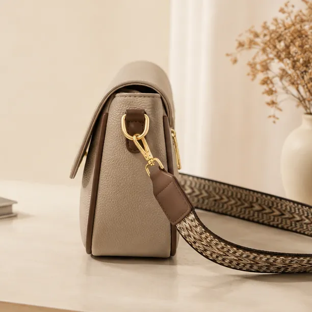 Taupe Flap Crossbody Bag view 3