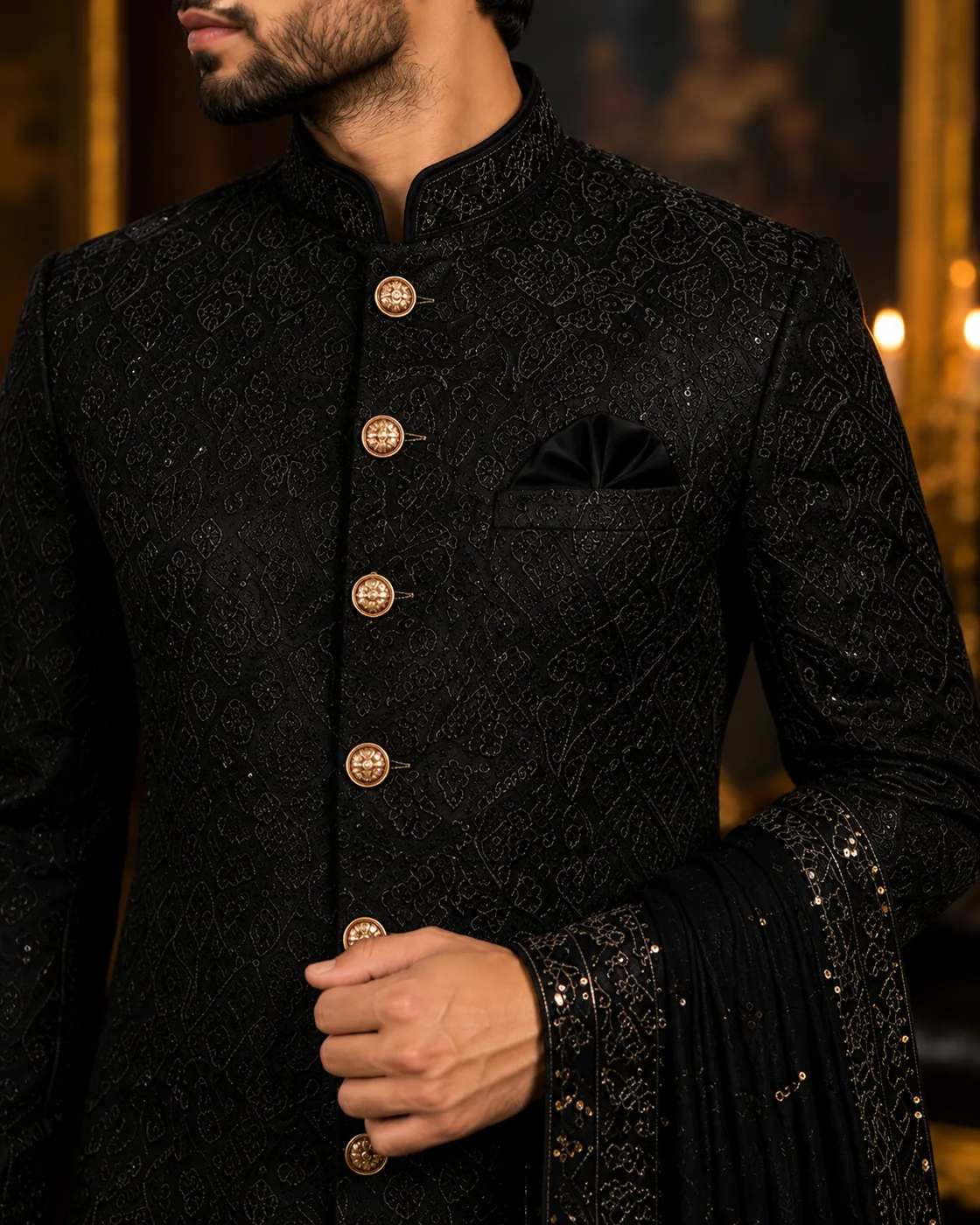Midnight Jaal Sherwani view 4