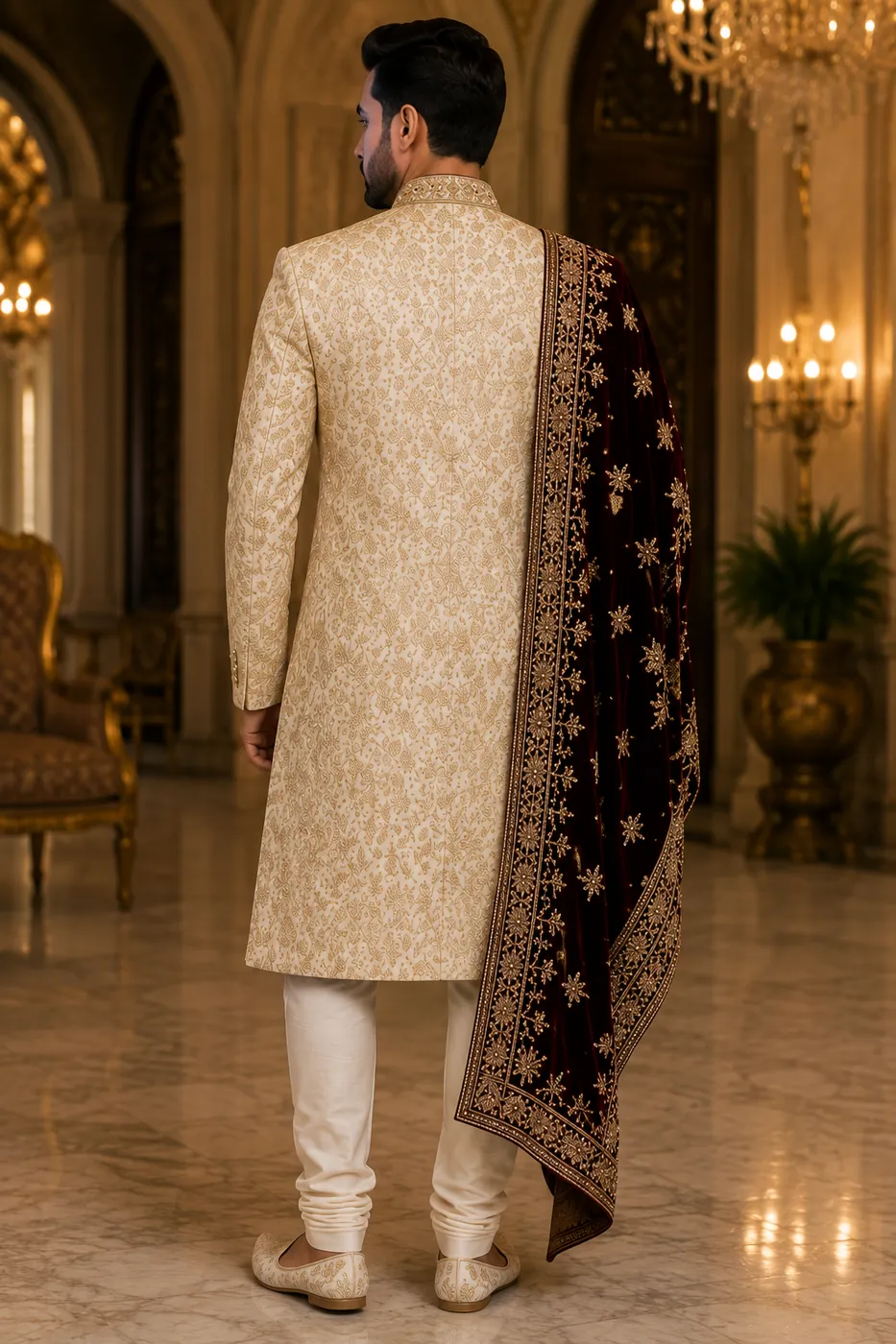 Imperial Gold Brocade Sherwani view 3