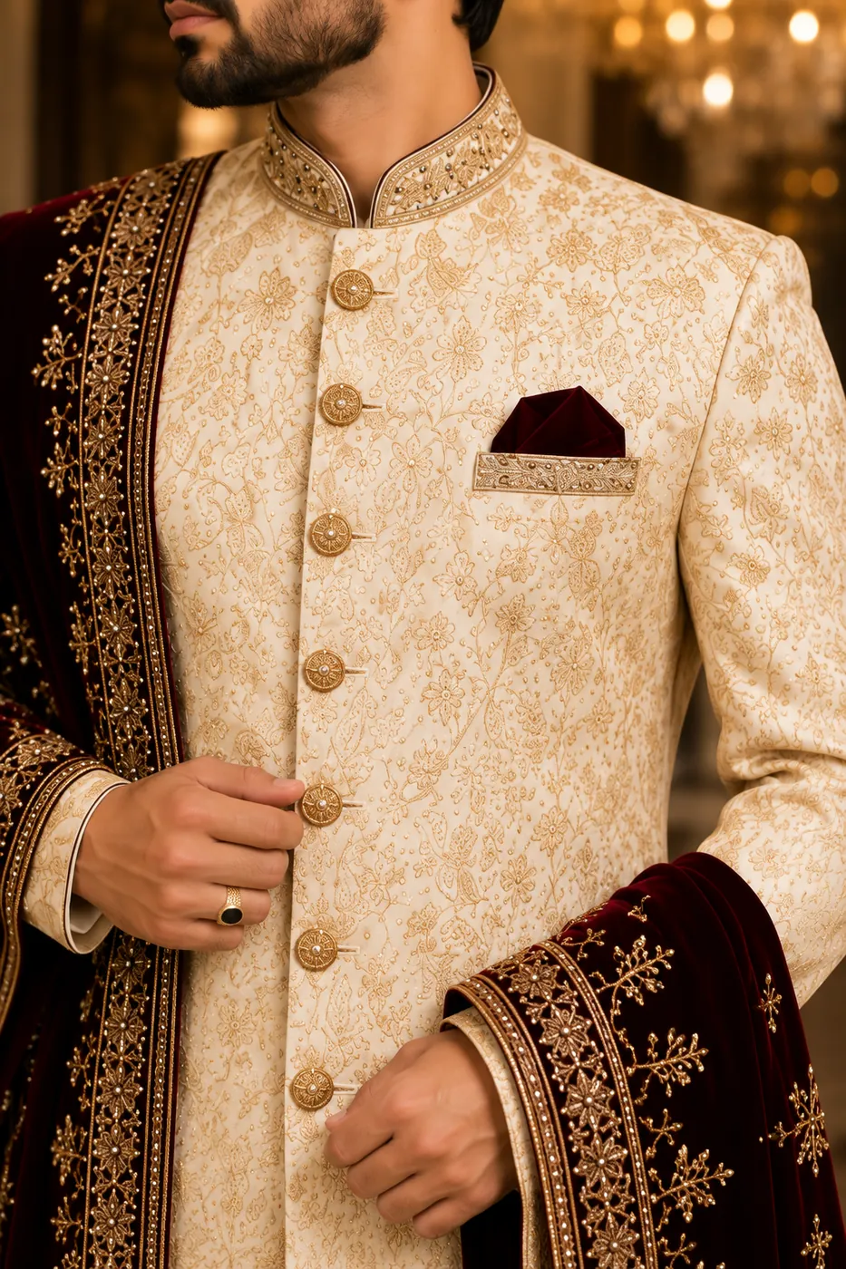Imperial Gold Brocade Sherwani view 4