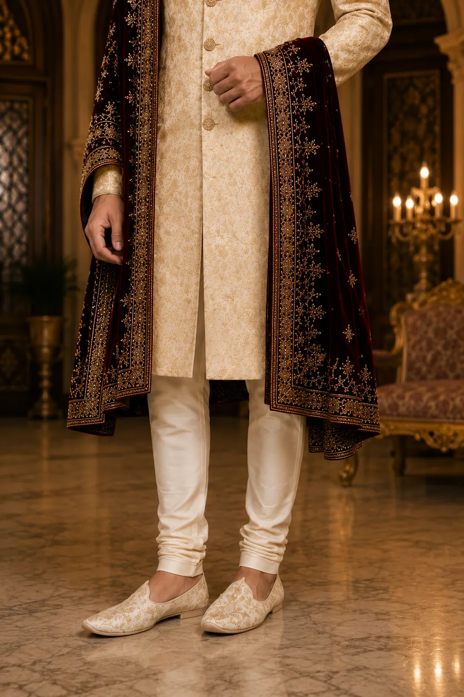 Imperial Gold Brocade Sherwani view 5