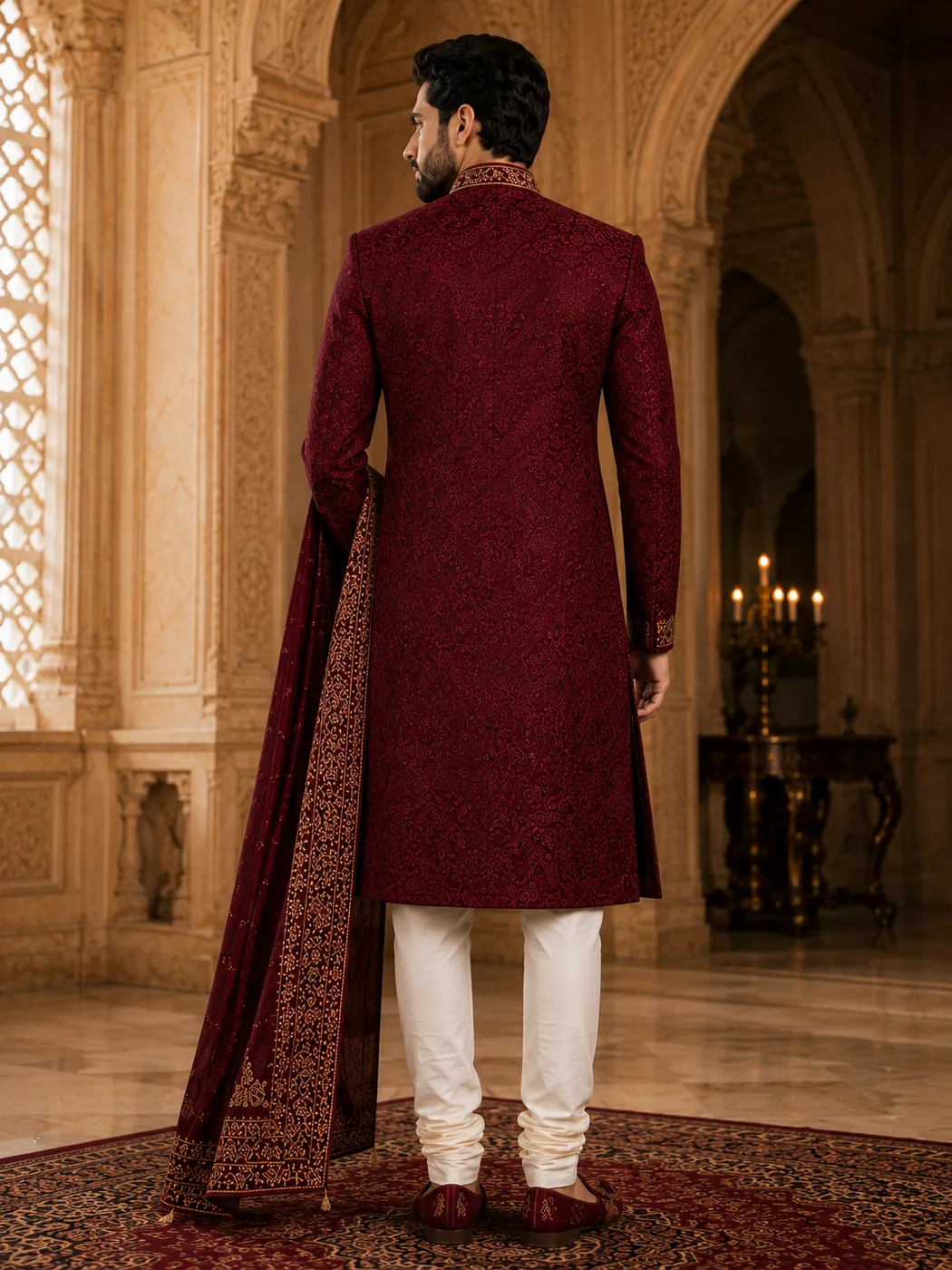 Regal Maroon Sherwani view 3