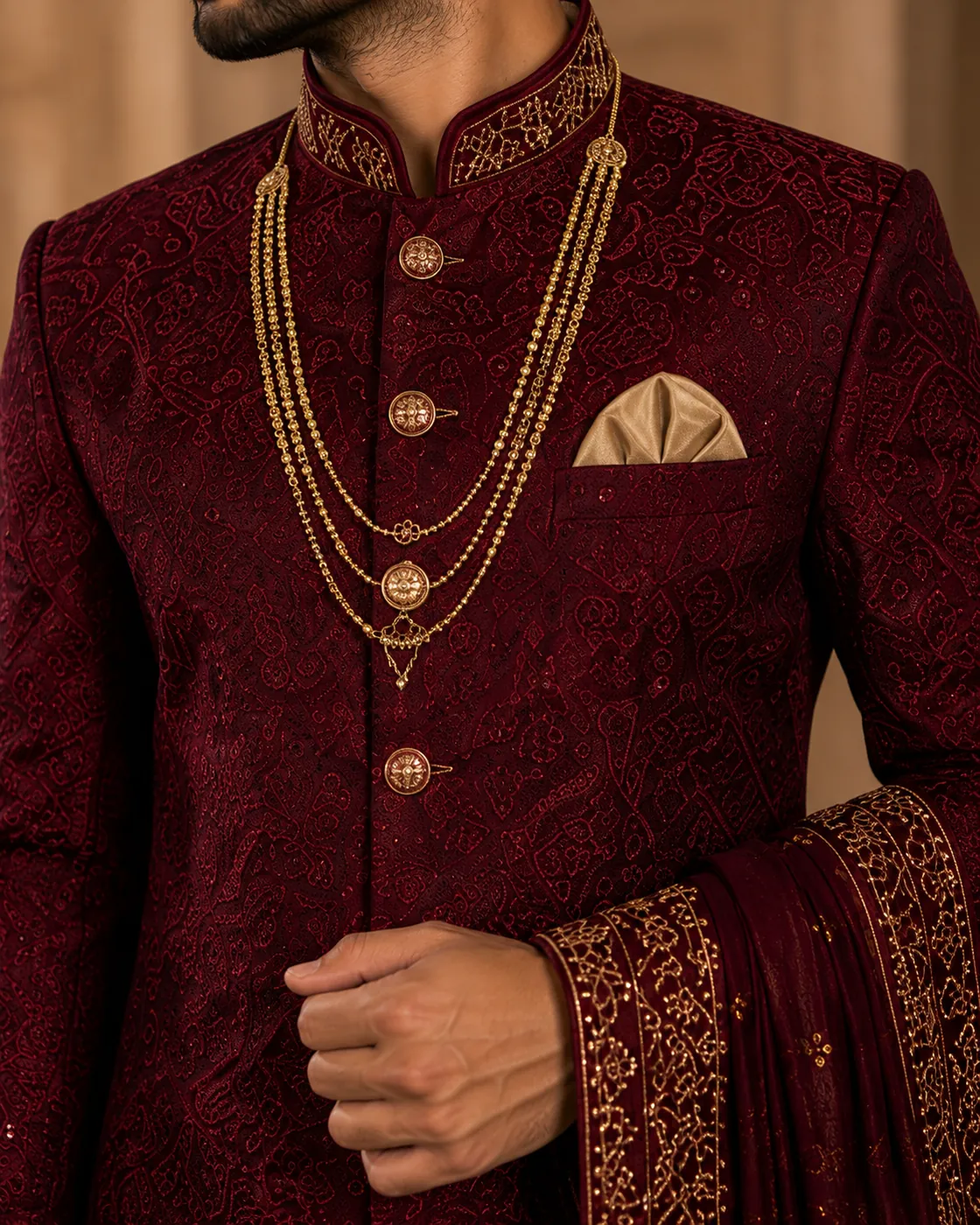 Regal Maroon Sherwani view 4