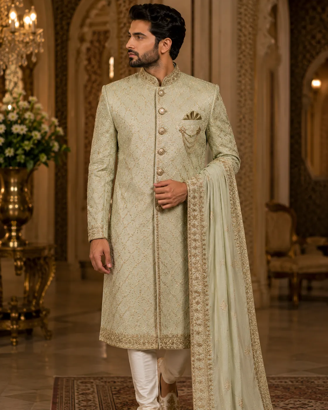 Pistachio Jaal Sherwani
