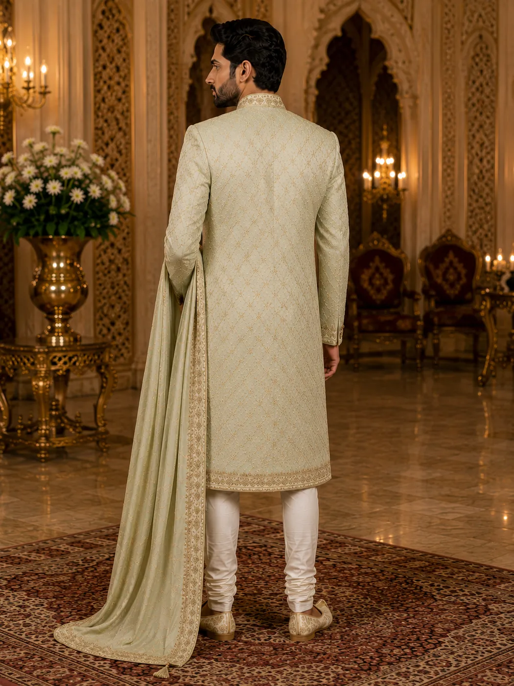 Pistachio Jaal Sherwani view 3