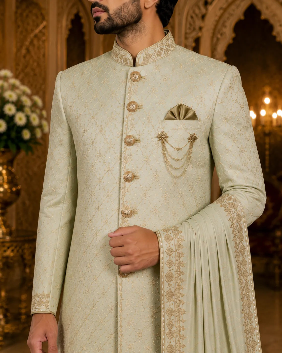 Pistachio Jaal Sherwani view 4