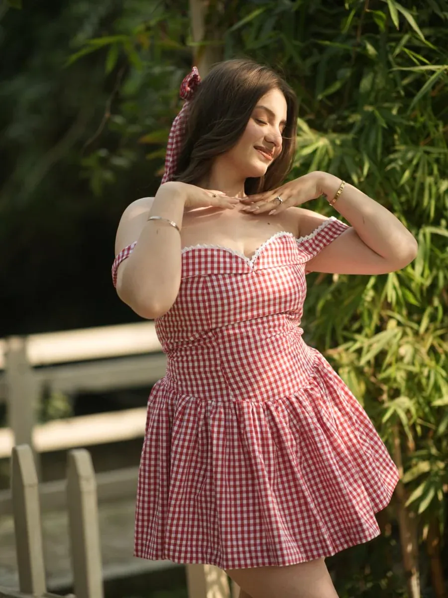 Blush Gingham Bow Dress