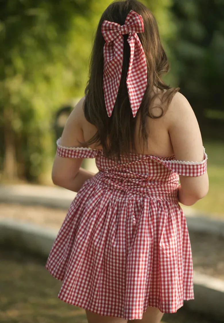 Blush Gingham Bow Dress view 4