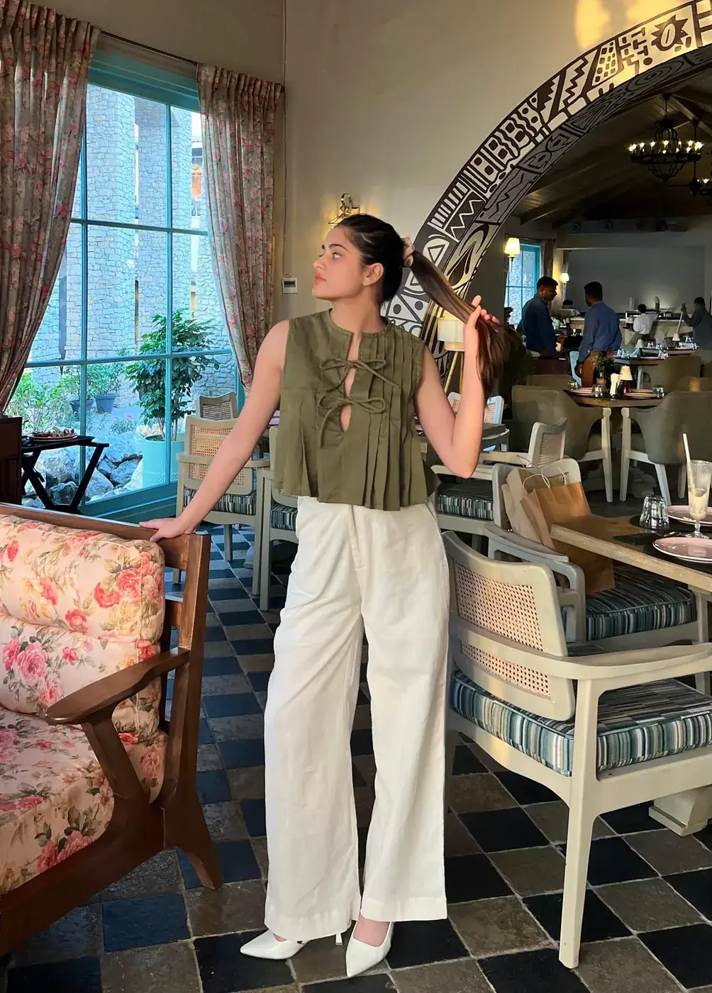 Olive Pleated Tie Top