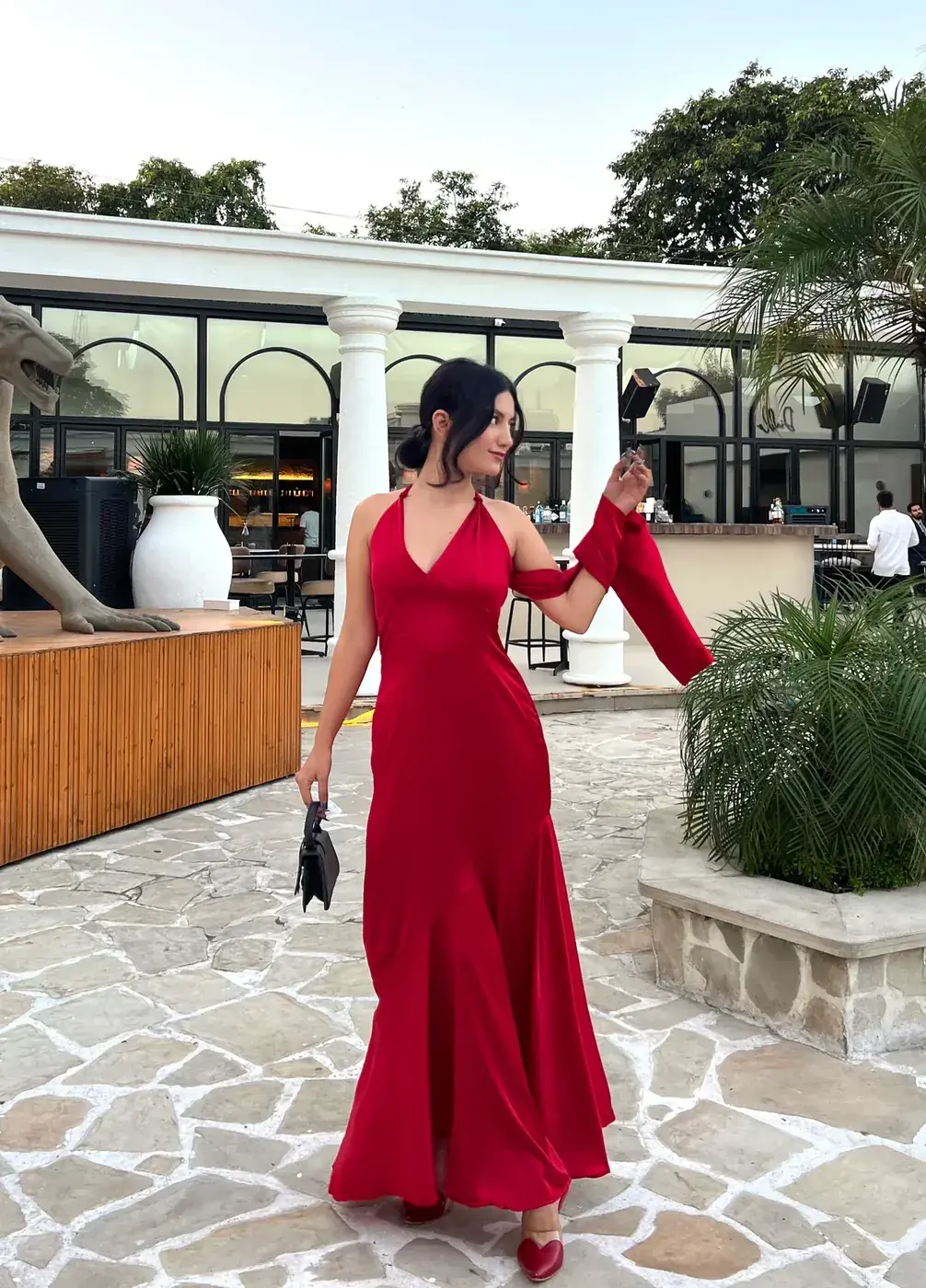 Scarlet Satin Halter Gown
