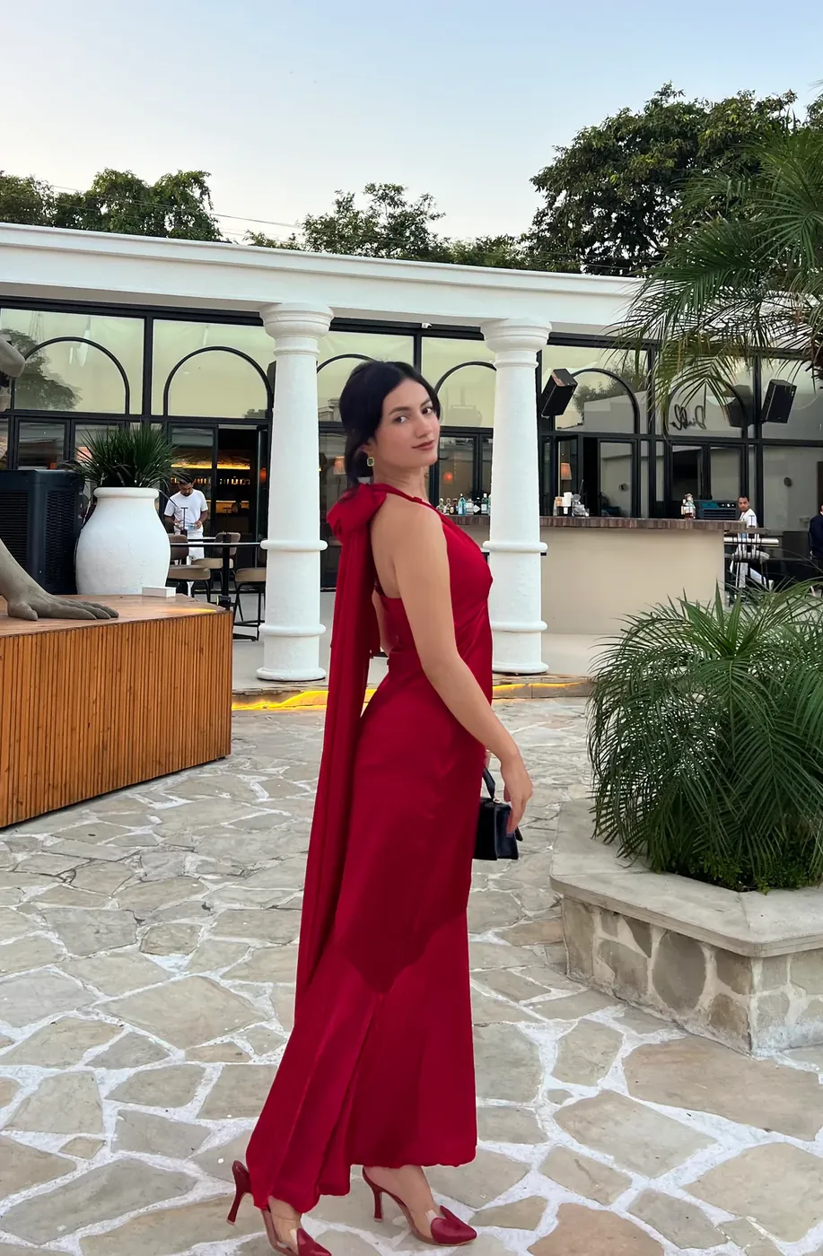 Scarlet Satin Halter Gown view 3