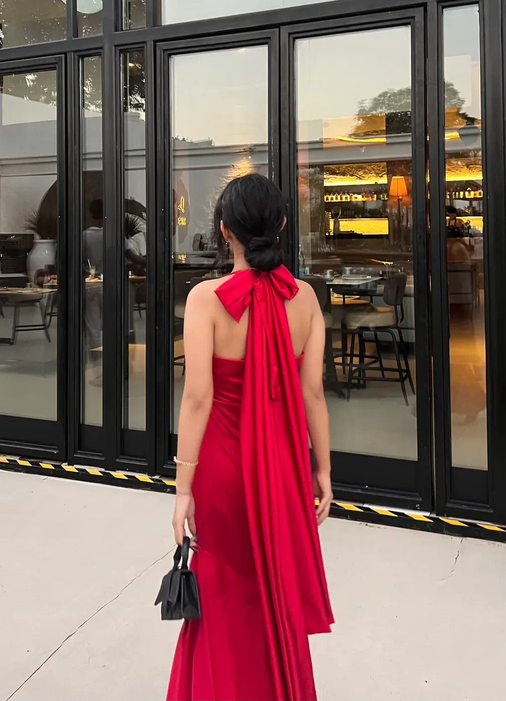 Scarlet Satin Halter Gown view 4
