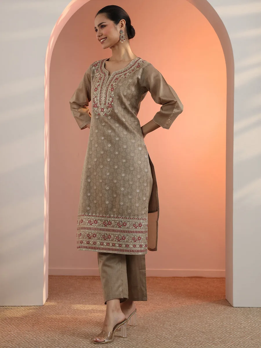 Tan Embroidered Suit Set