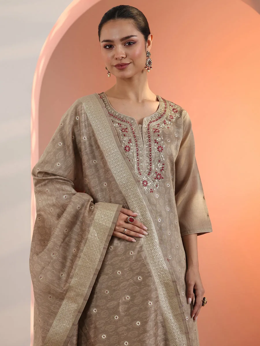 Tan Embroidered Suit Set view 2