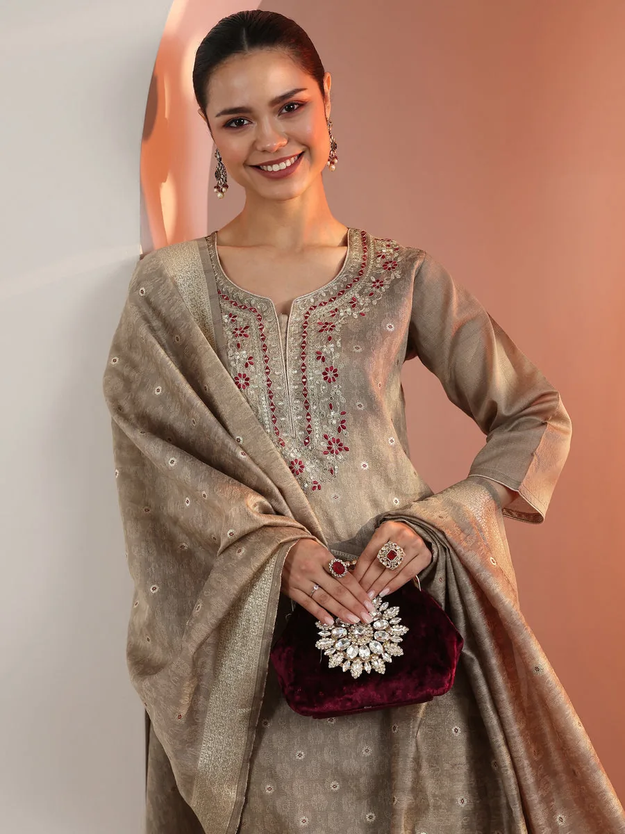 Tan Embroidered Suit Set view 3