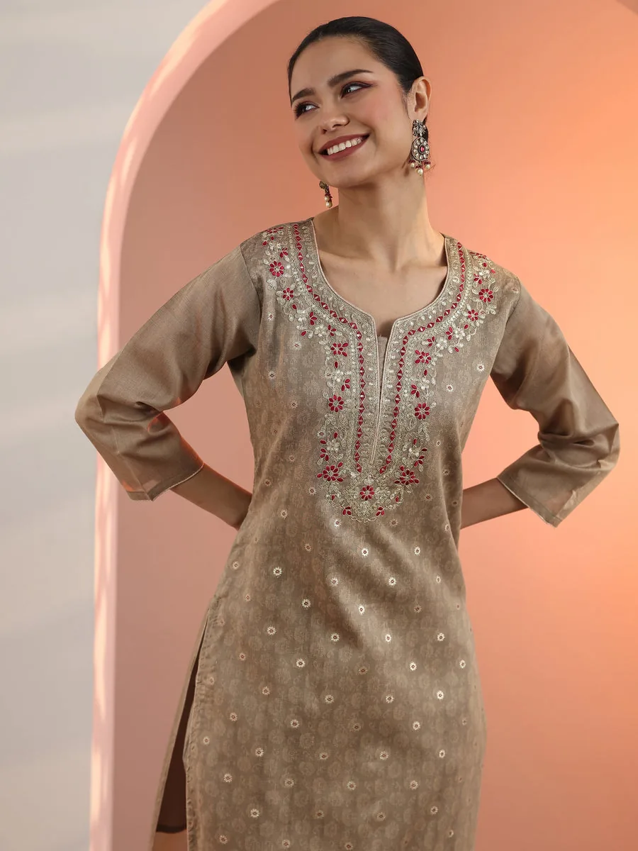 Tan Embroidered Suit Set view 4