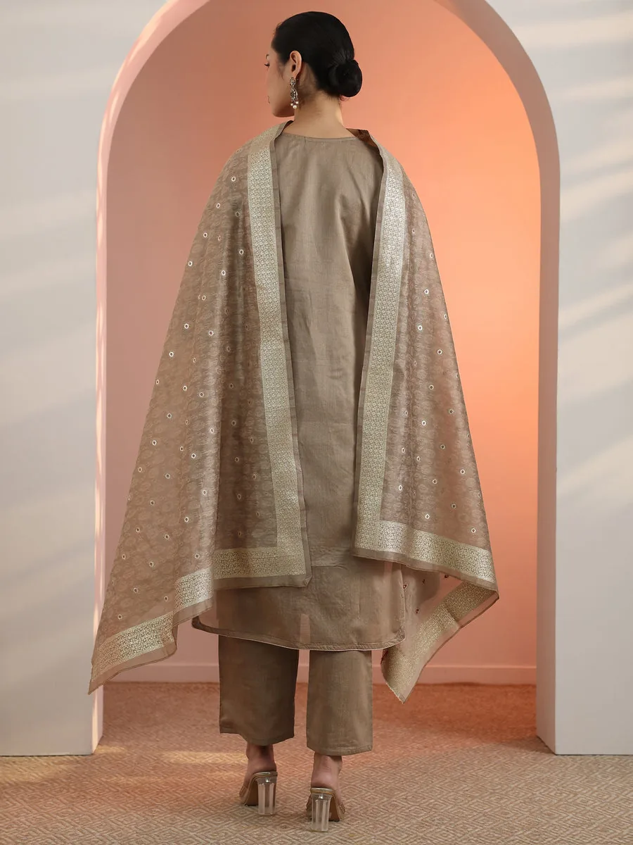 Tan Embroidered Suit Set view 6